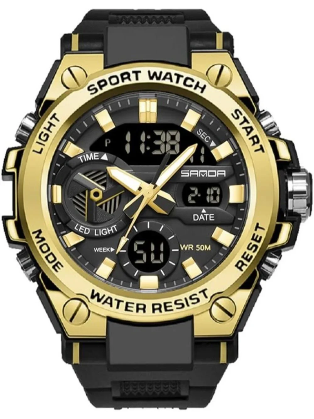 Men's Gold Analog Quartz Sports Outdoor Waterproof Military LED Digital Watch